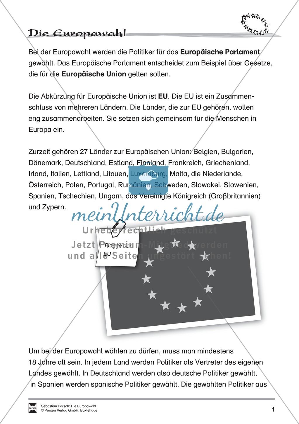 Die Europawahl: Infotext und Arbeitsblätter Preview 1