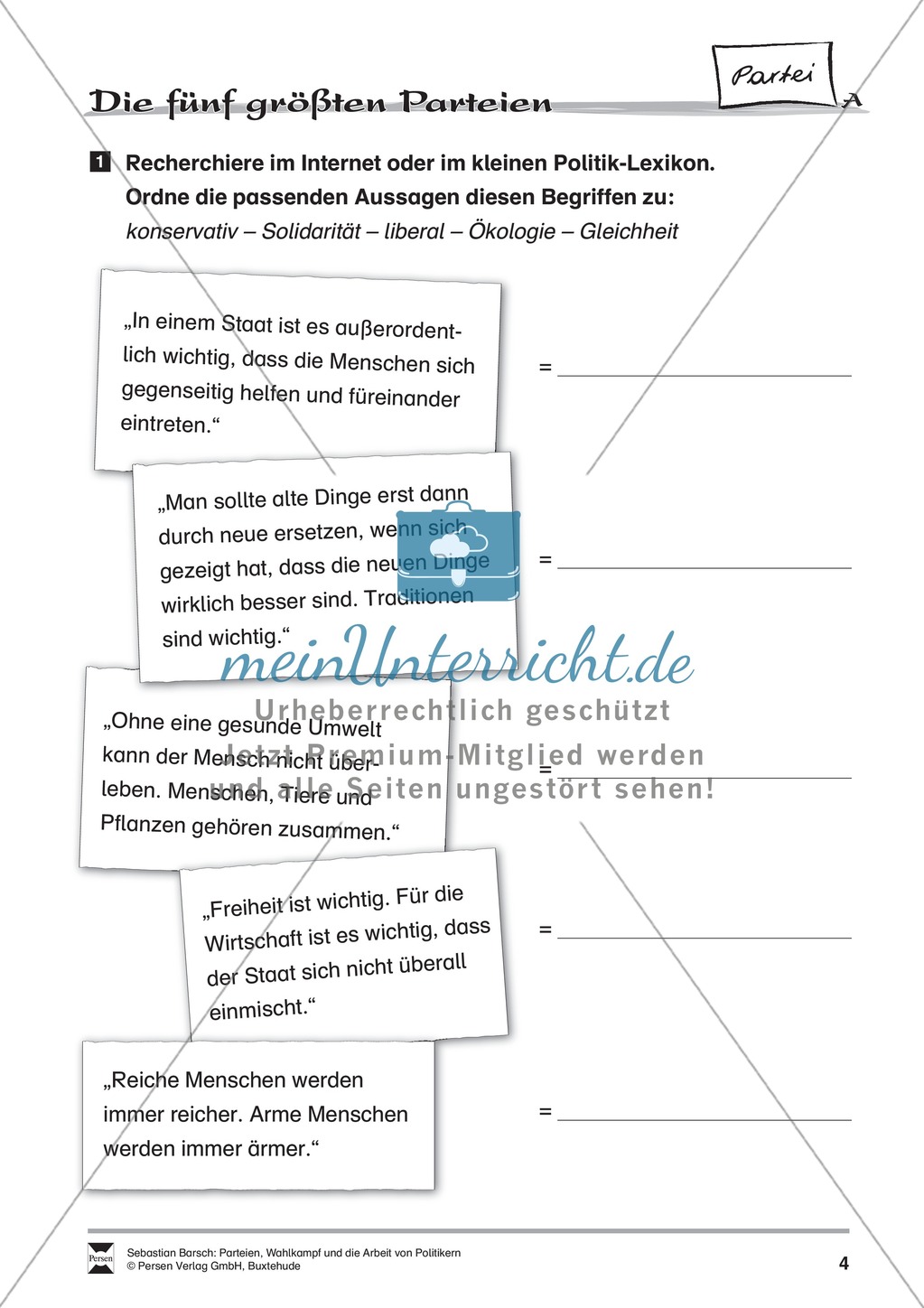 Die fünf größten Parteien Deutschlands: Infotext und Arbeitsblätter Preview 4