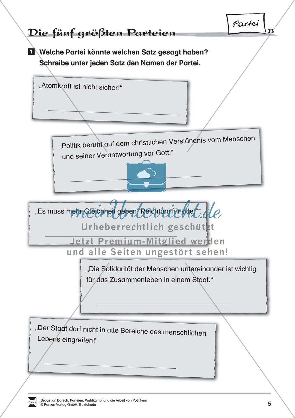 Die fünf größten Parteien Deutschlands: Infotext und Arbeitsblätter Preview 5