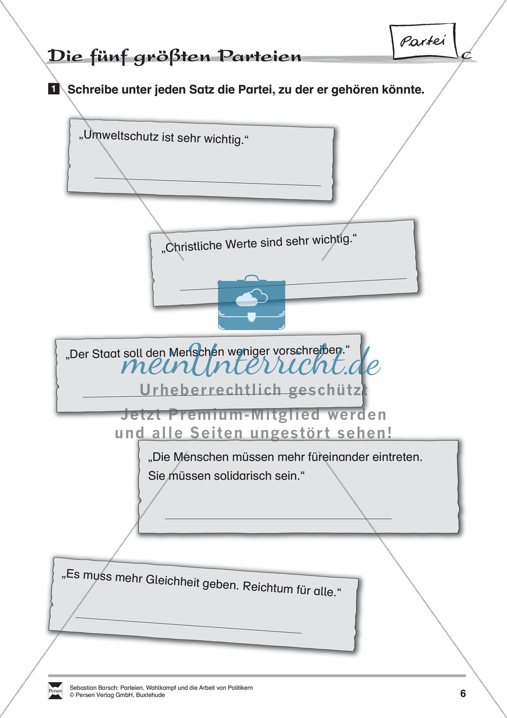 Die fünf größten Parteien Deutschlands: Infotext und Arbeitsblätter Preview 6
