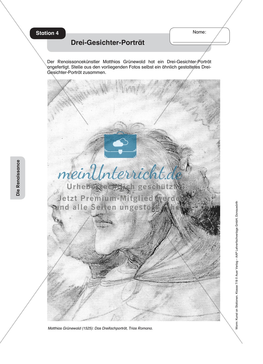 Renaissance: Drei-Gesichter-Porträt. Arbeitsmaterial Preview 1