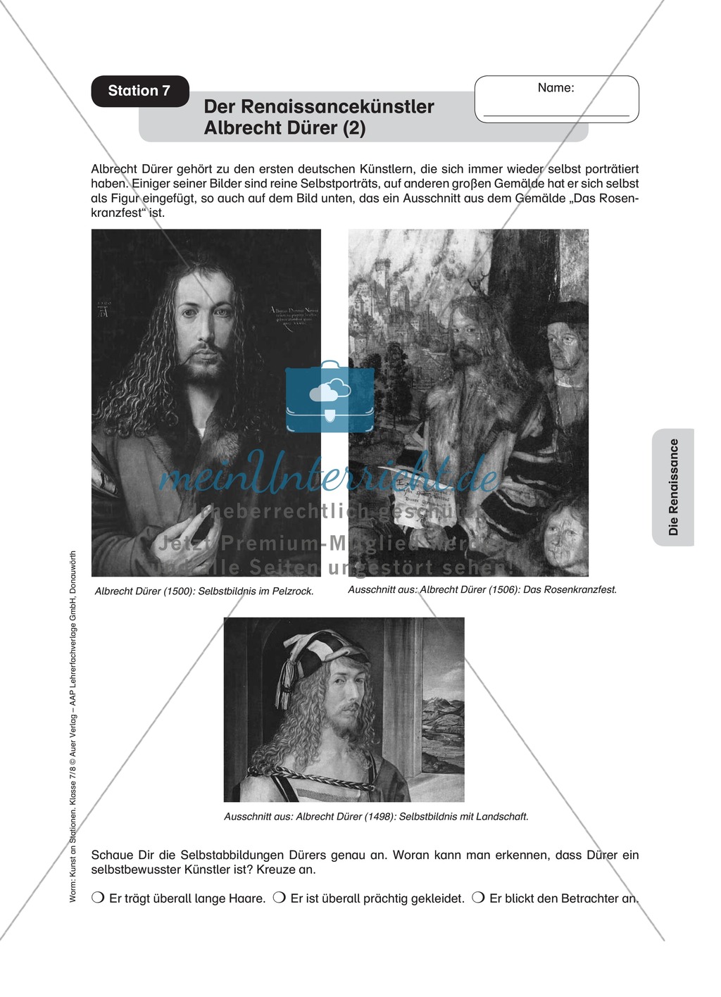 Renaissance: Albrecht Dürer. Arbeitsmaterial Preview 2