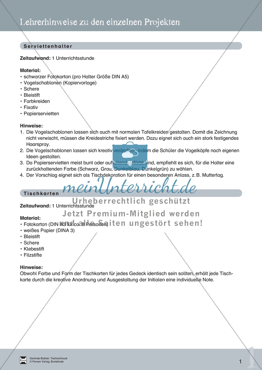 Tischschmuck: Serviettenhalter + Lehrerhinweise Preview 1