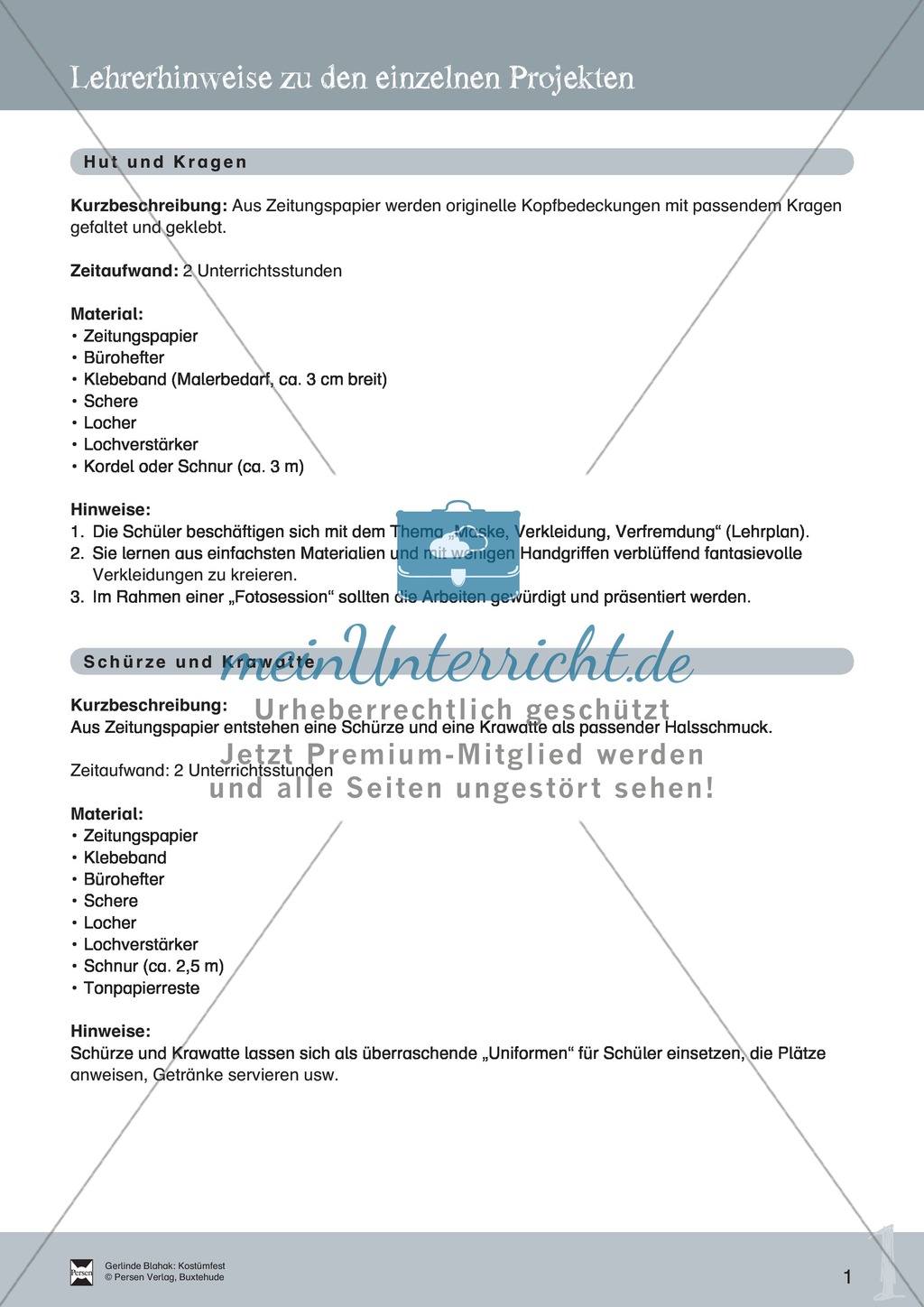 Kostümfest: Hut und Kragen aus Papier + Lehrerhinweise Preview 1