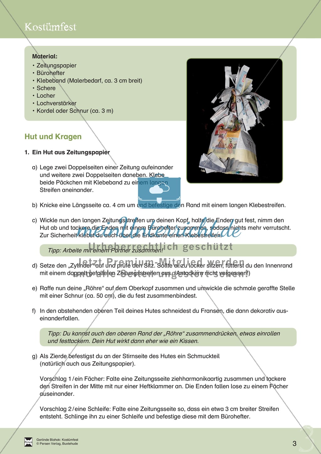 Kostümfest: Hut und Kragen aus Papier + Lehrerhinweise Preview 2