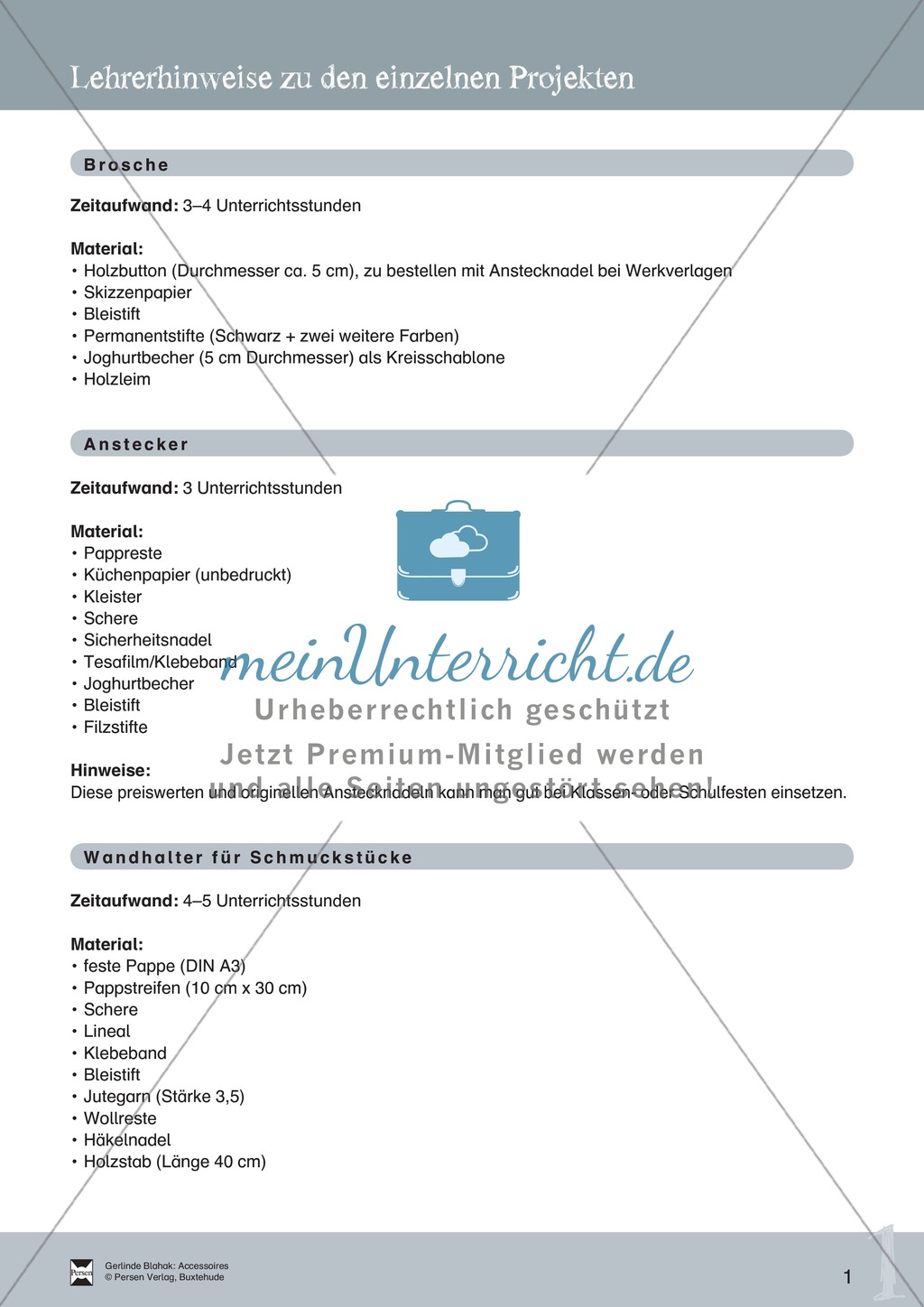 Accessoires: Wandhalter für Schmuckstücke + Lehrerhinweise Preview 1