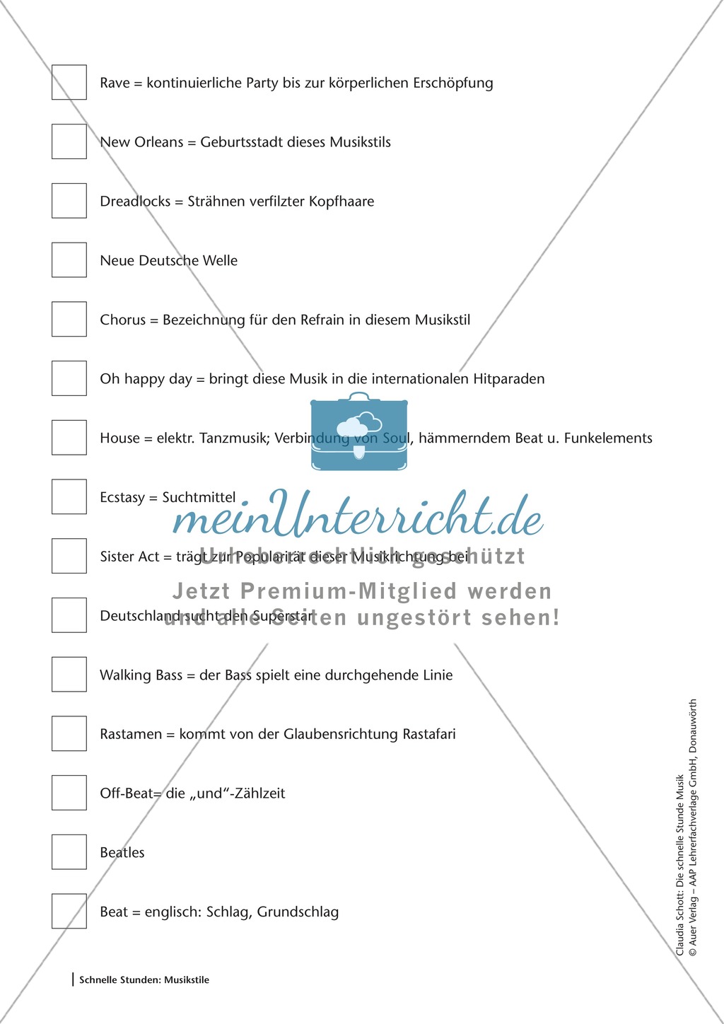 Unterrichtsstunde zum Kennen lernen und Unterscheiden von verschiedenen Musikstilen. Mit Infotext, Arbeitsblättern und Lösungen. Preview 4