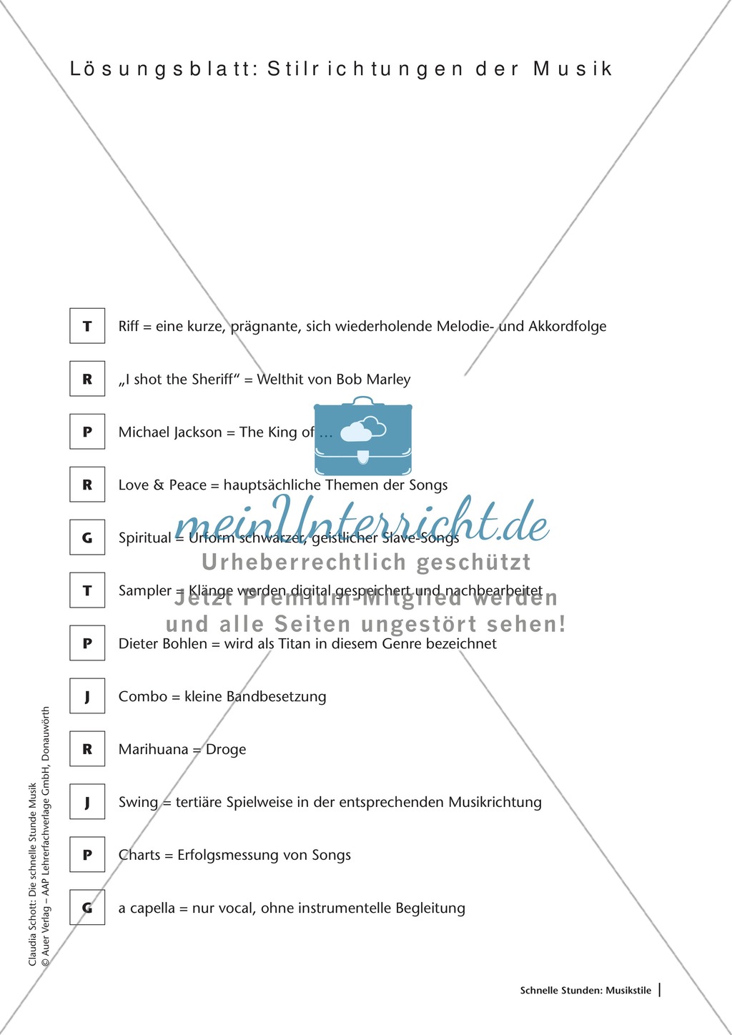 Unterrichtsstunde zum Kennen lernen und Unterscheiden von verschiedenen Musikstilen. Mit Infotext, Arbeitsblättern und Lösungen. Preview 5
