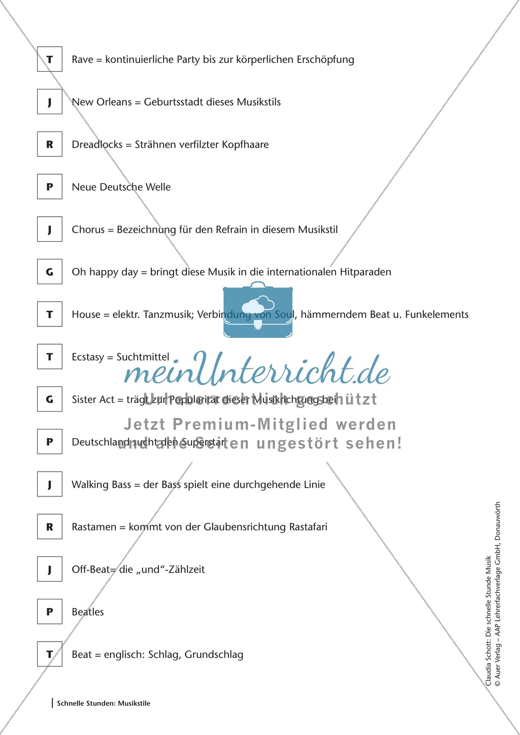 Unterrichtsstunde zum Kennen lernen und Unterscheiden von verschiedenen Musikstilen. Mit Infotext, Arbeitsblättern und Lösungen. Preview 6