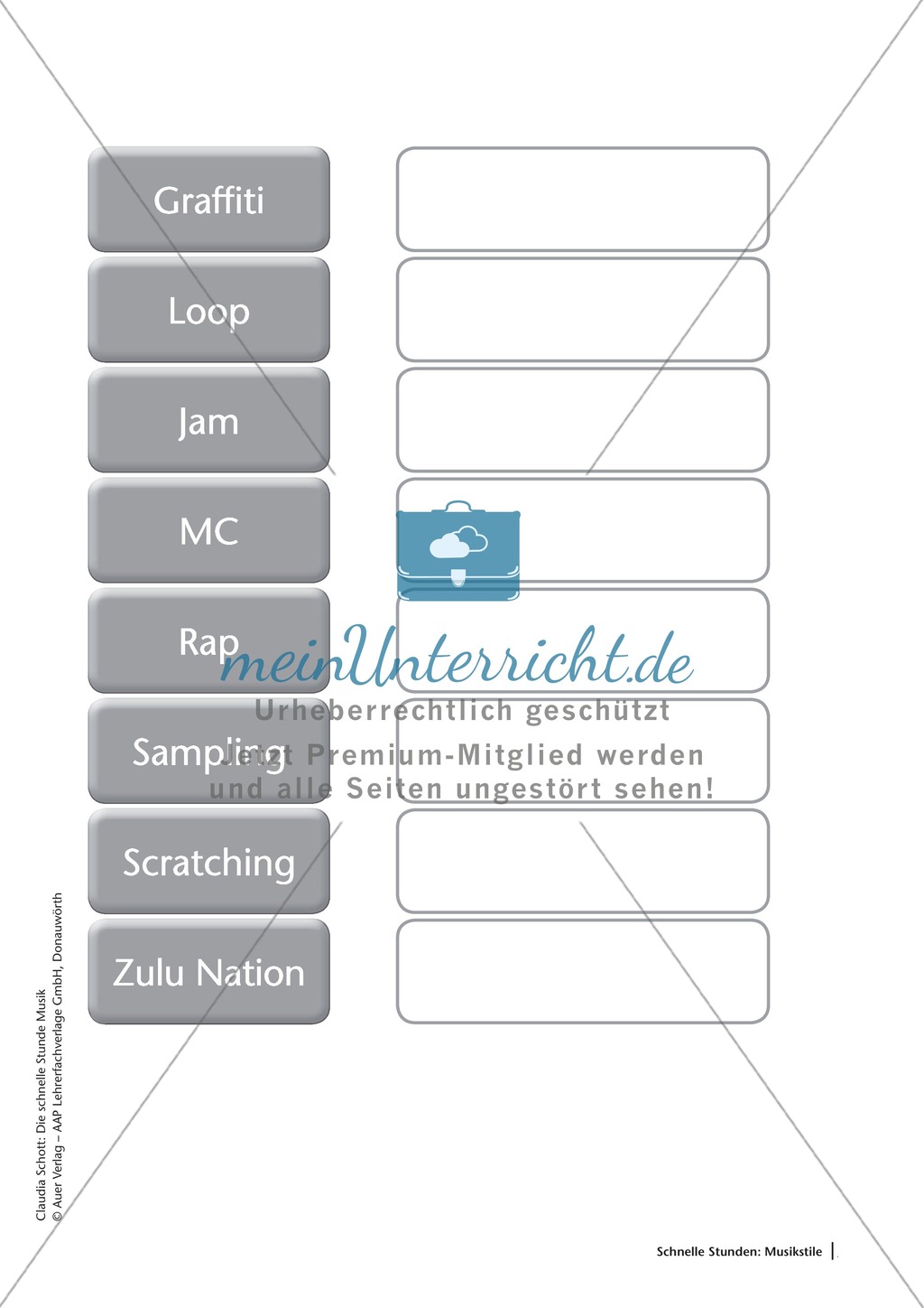 Unterrichtsstunde zum Kennen lernen der Kernbegriffe des Hip-Hops. Mit Infotexten, Arbeitsblättern und Lösungen. Preview 3