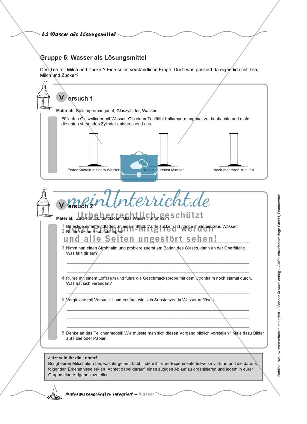 Wasser als Lösungsmittel - mit vielen Experimenten + Lückentext + Folien Preview 5
