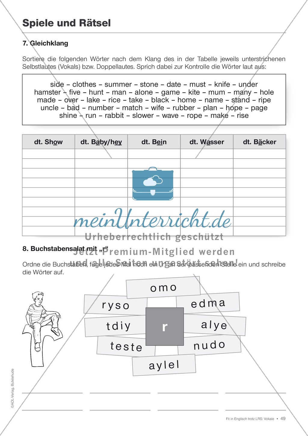 Tests und Diagnosebögen zu Vokalen für LRS-Kinder im Englischunterricht: Übungen + Spiele Preview 46