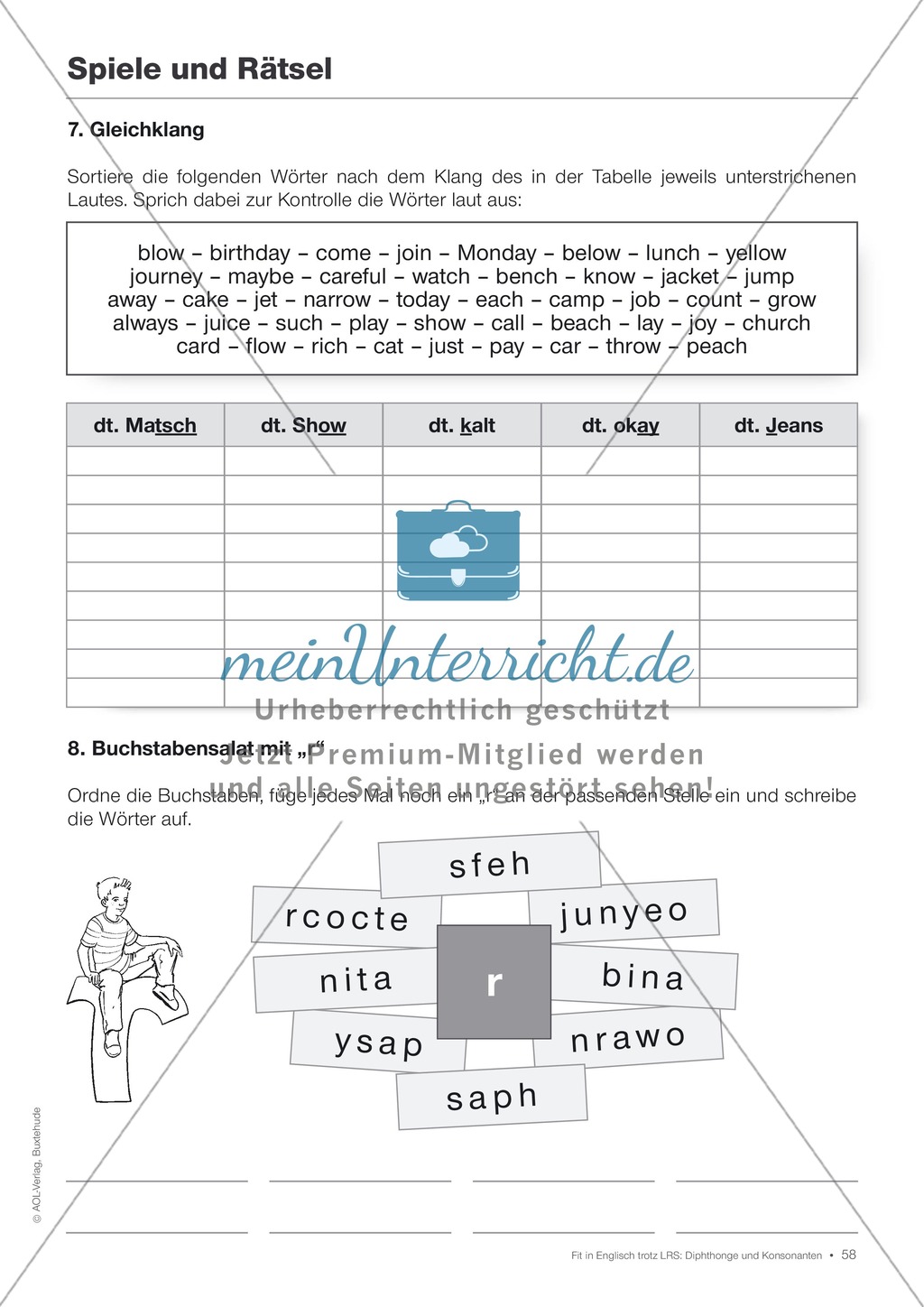Tests und Diagnosebögen zu Diphthongen und Konsonanten für LRS-Kinder im Englischunterricht: Übungen + Spiele Preview 55