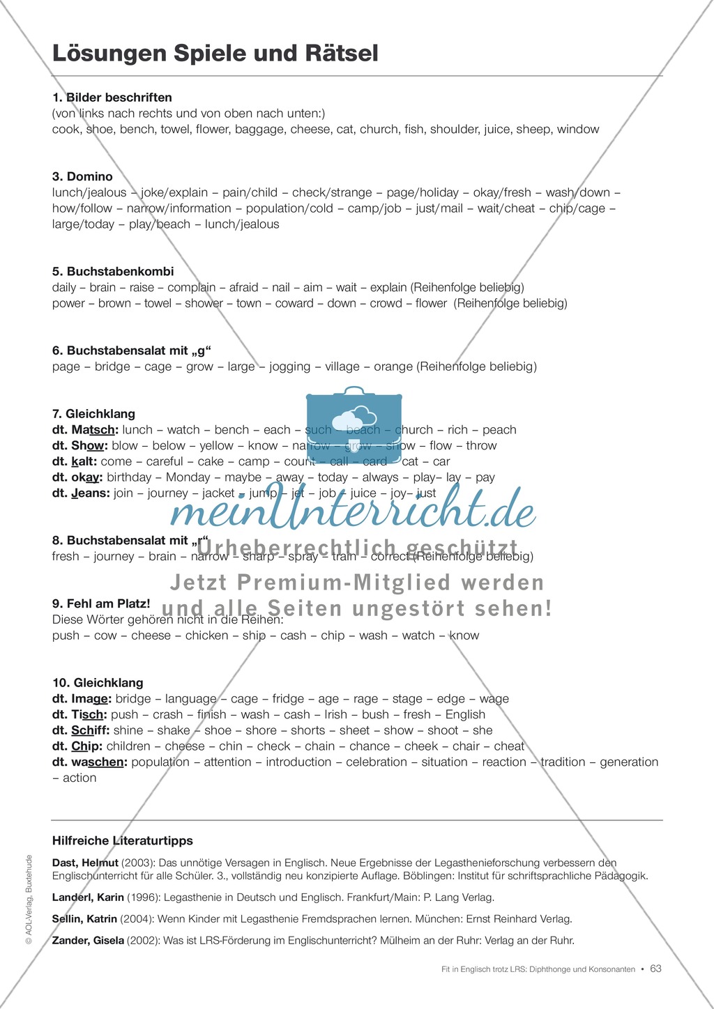Tests und Diagnosebögen zu Diphthongen und Konsonanten für LRS-Kinder im Englischunterricht: Übungen + Spiele Preview 60