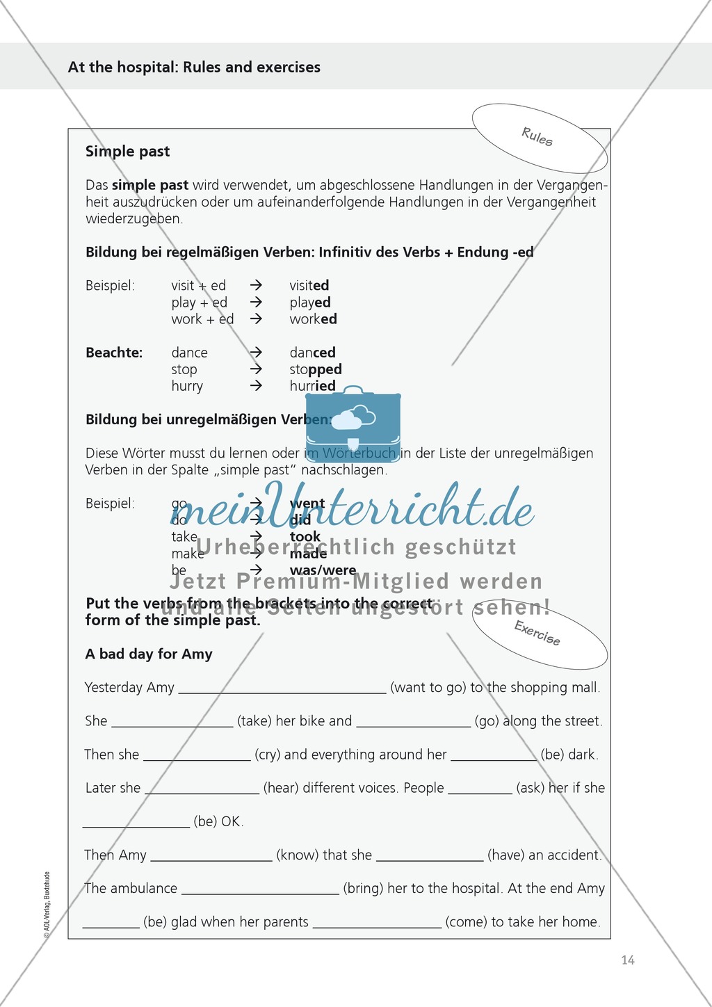 Exercises related to everyday working life: at the hospital - writing a description and a conversation with patients + simple past + cloze Preview 4