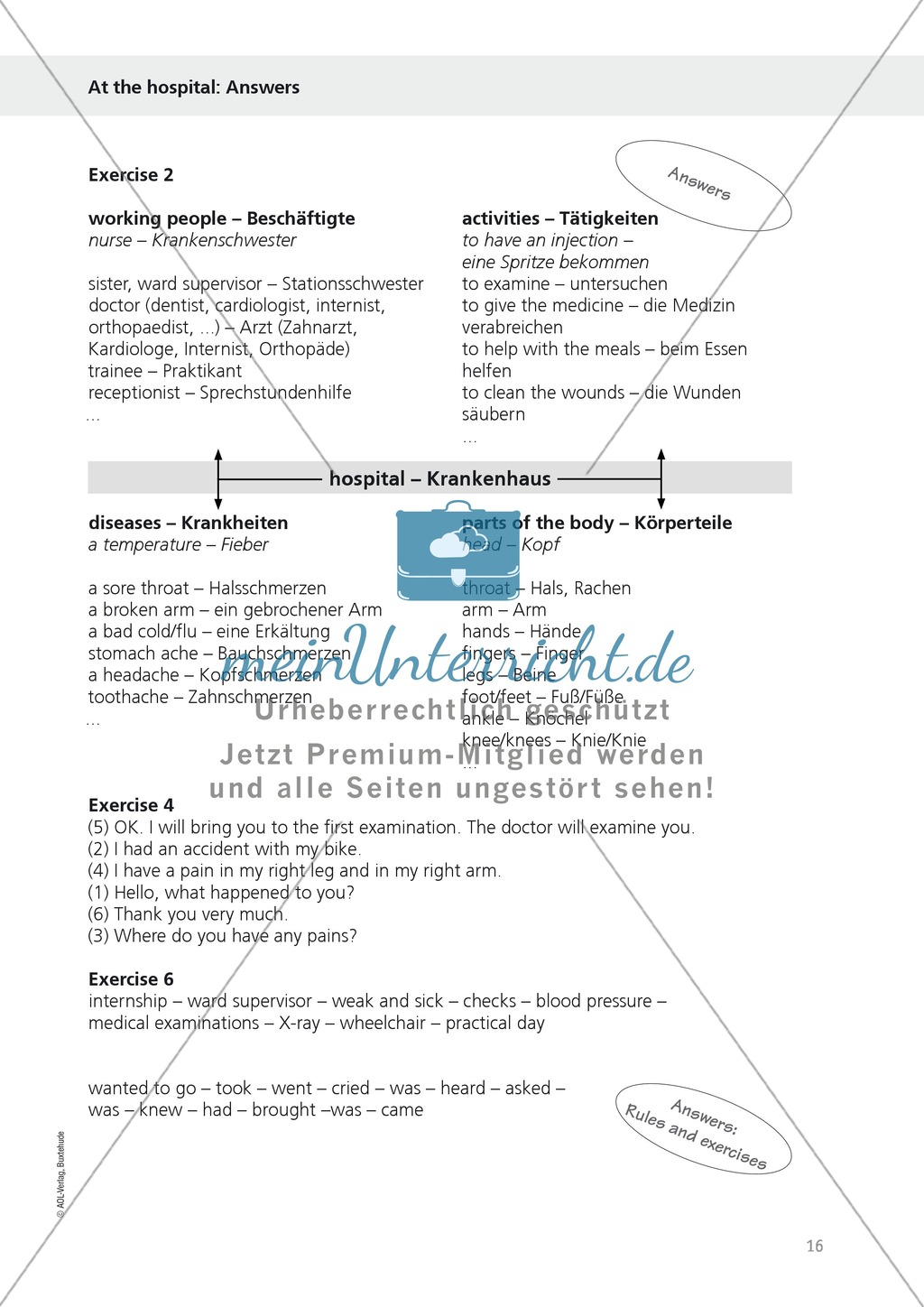 Exercises related to everyday working life: at the hospital - writing a description and a conversation with patients + simple past + cloze Preview 6
