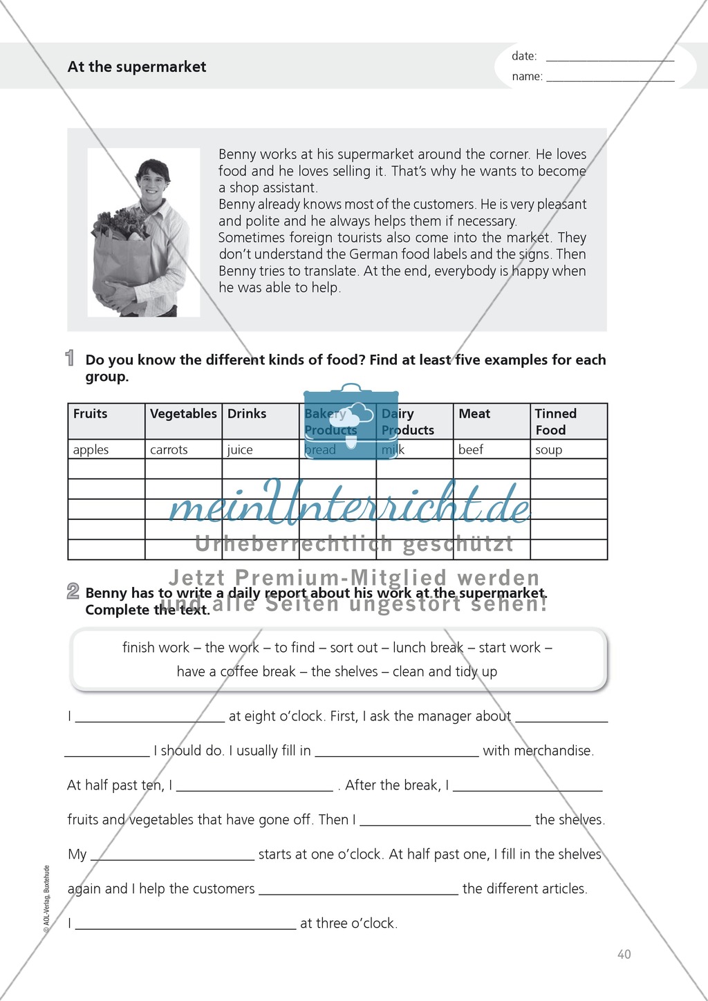 Exercises related to everyday working life: at the supermarket - vocabulary + adjectives and adverbs + costumer conversation Preview 1