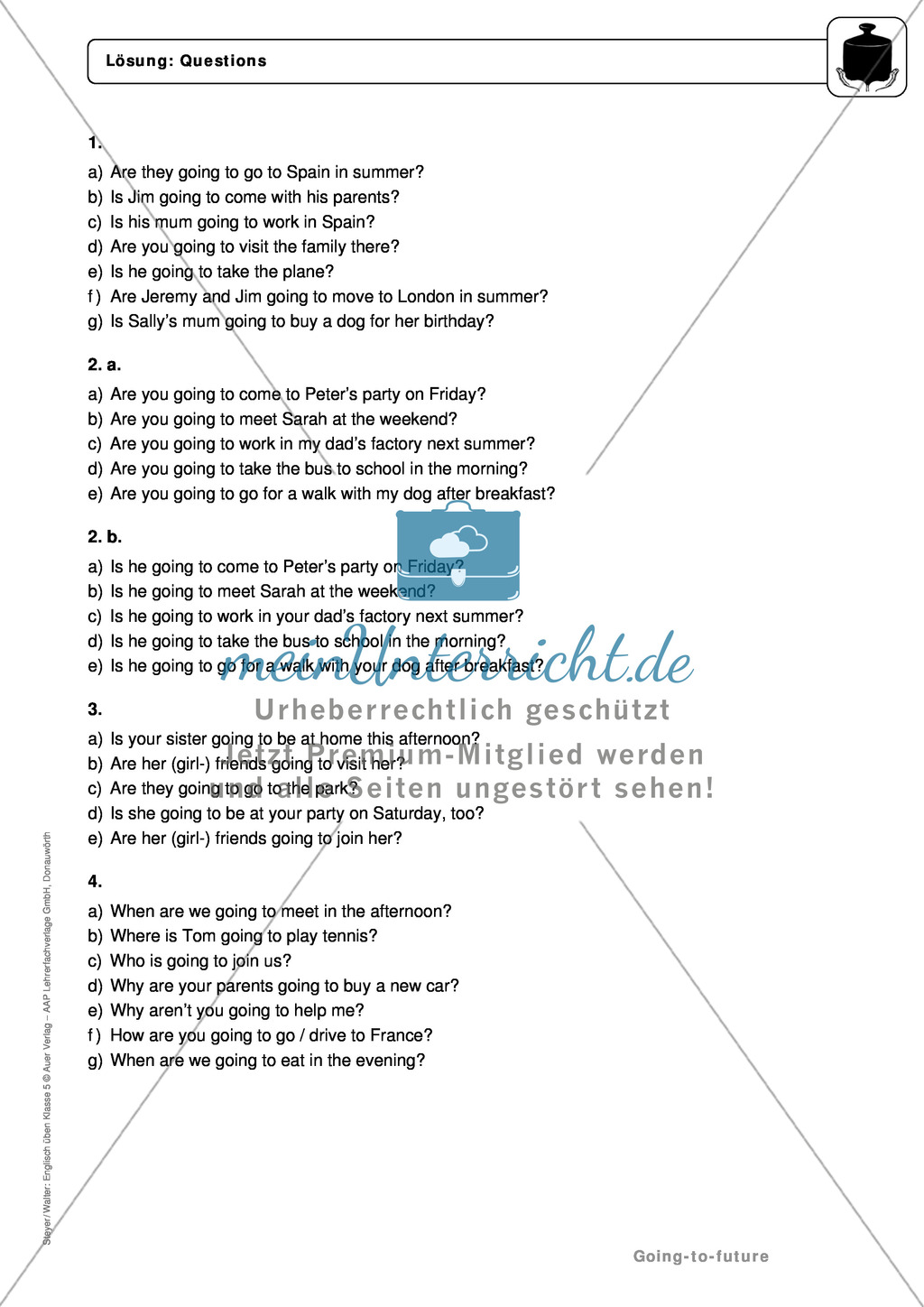 Going-to-future bei questions: Erklärung, Übungen + Lösungen Preview 5