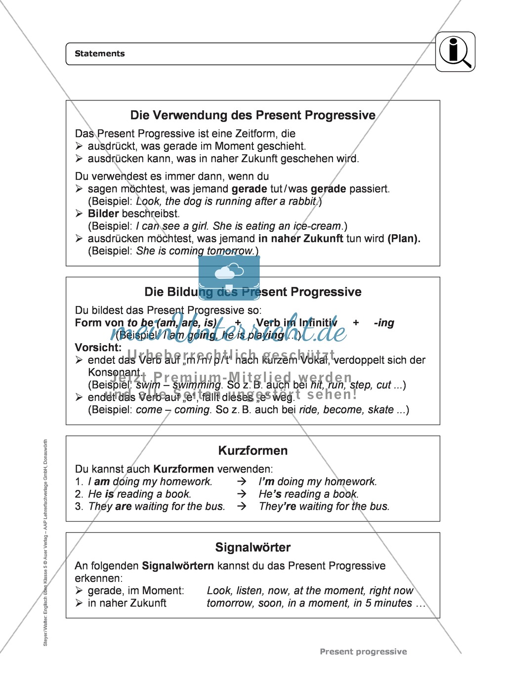 Present progressive bei statements: Erklärung, Übungen + Lösungen Preview 1