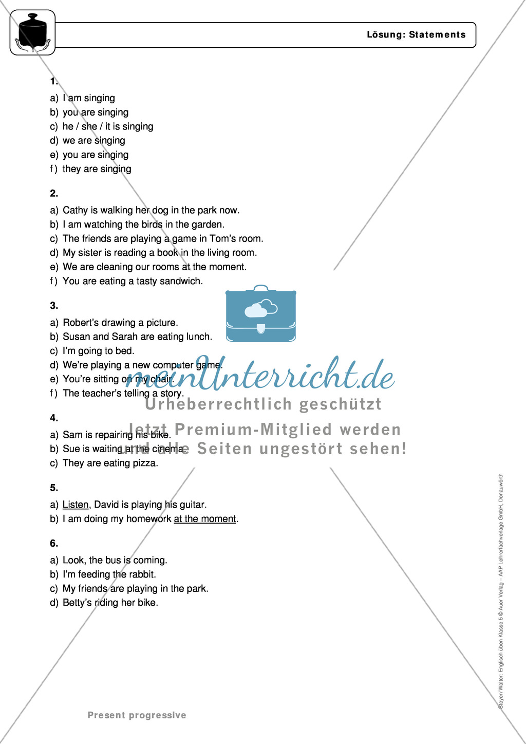 Present progressive bei statements: Erklärung, Übungen + Lösungen Preview 5