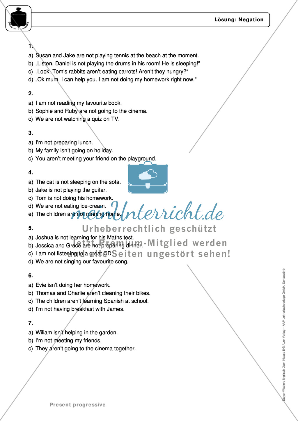 Present progressive bei negations: Erklärung, Übungen + Lösungen Preview 5