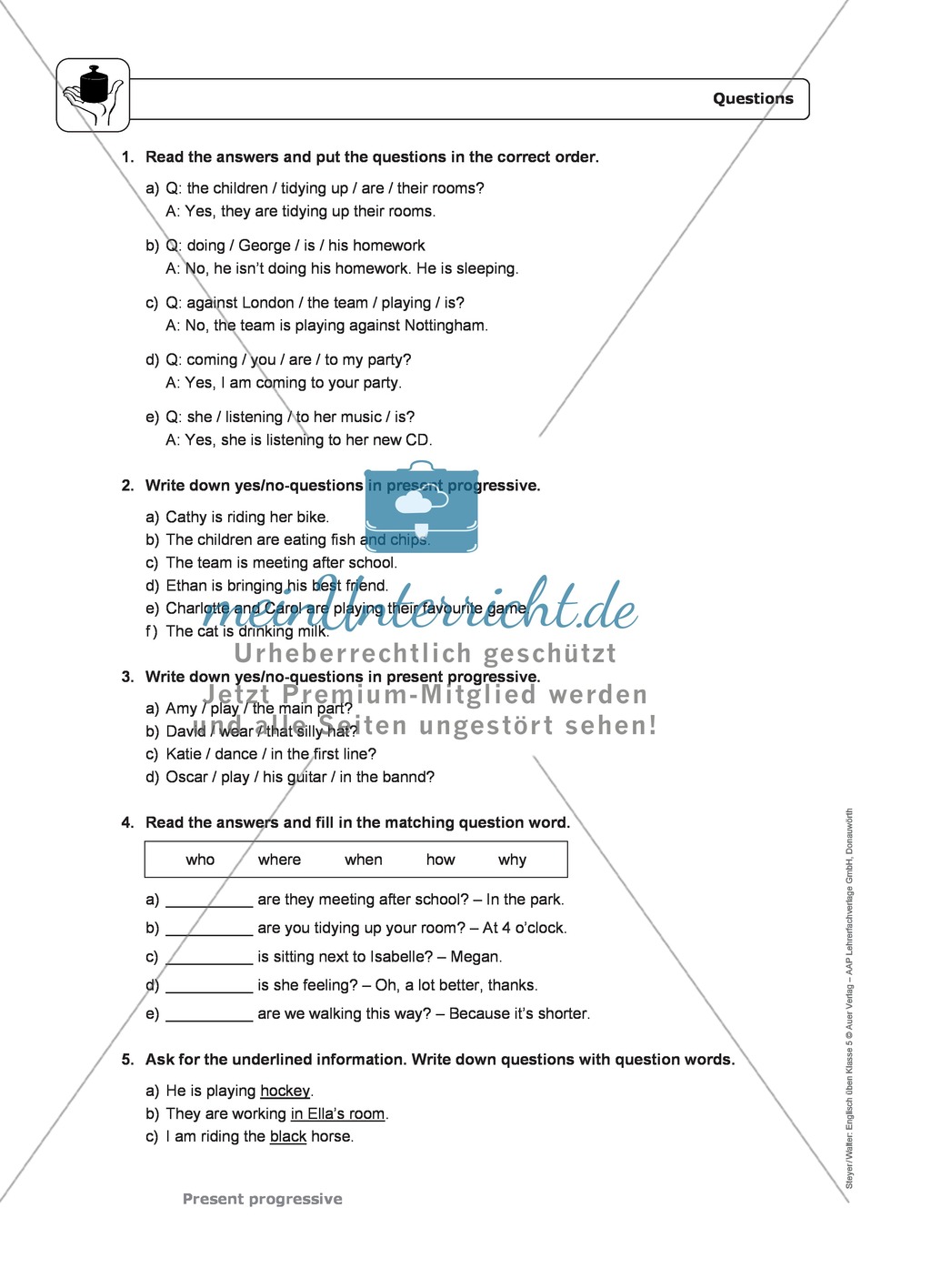 Present progressive bei questions: Erklärung, Übungen + Lösungen Preview 2
