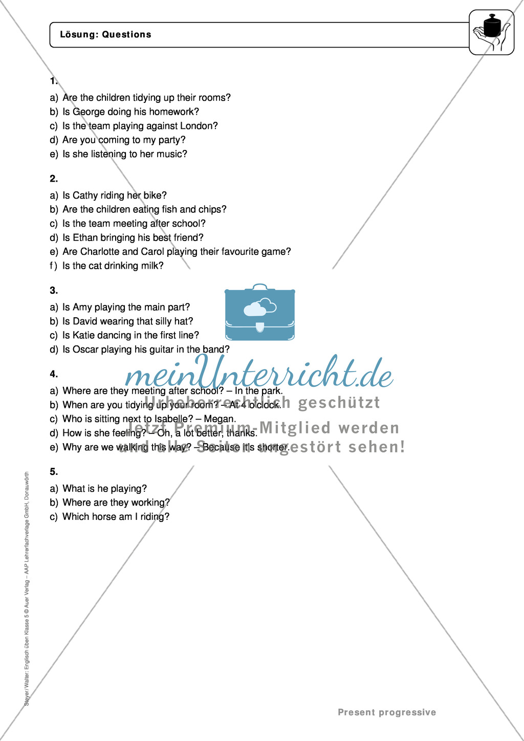 Present progressive bei questions: Erklärung, Übungen + Lösungen Preview 4