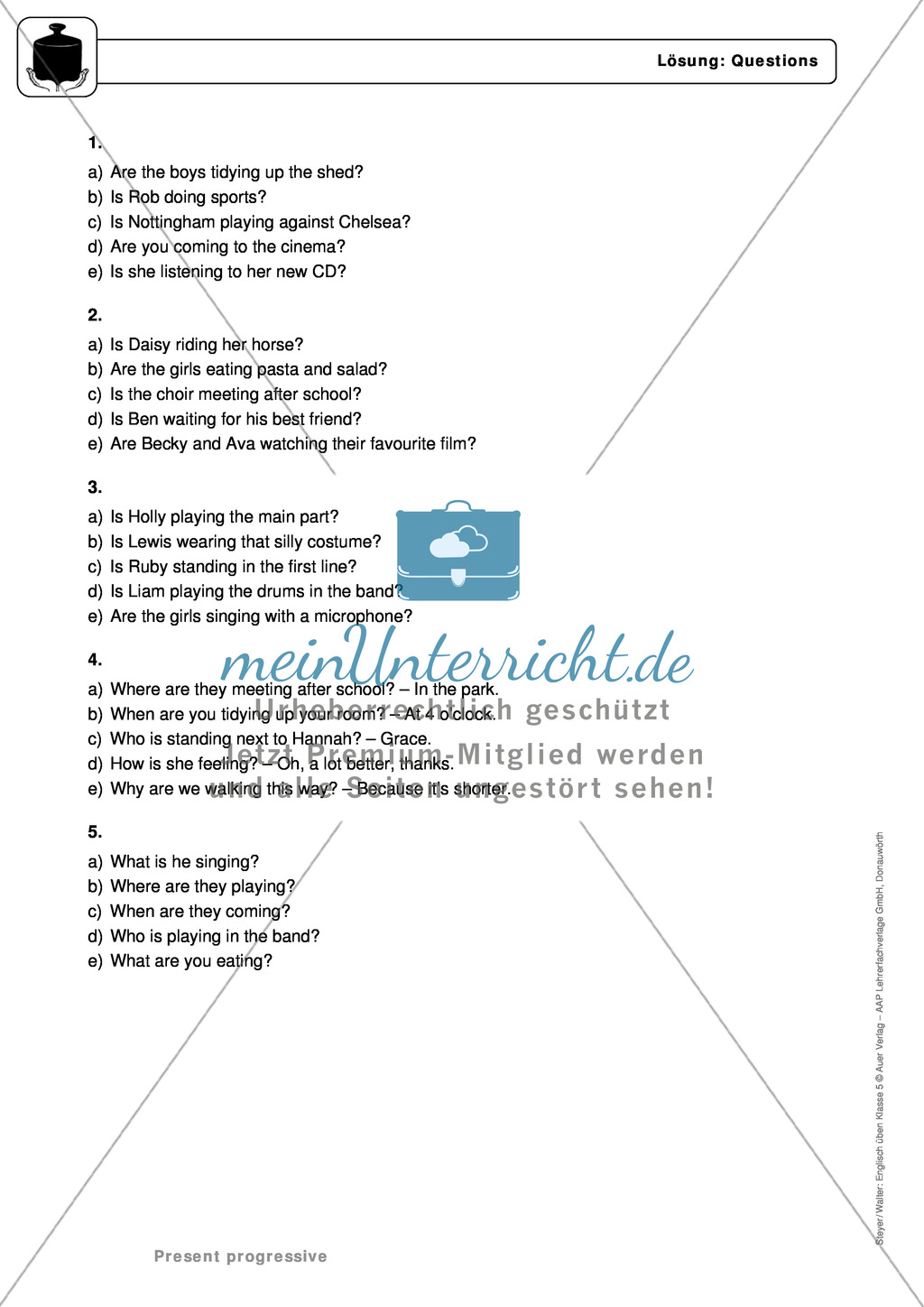 Present progressive bei questions: Erklärung, Übungen + Lösungen Preview 5