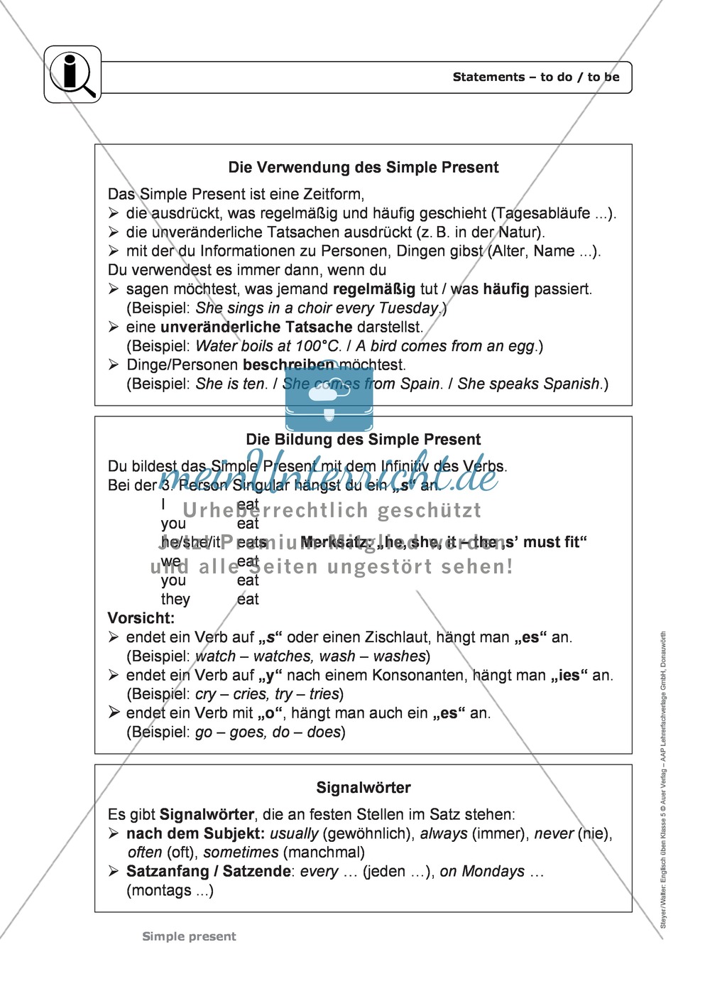 Simple Present bei statements mit to do / to be: Erklärung, Übungen + Lösungen Preview 1