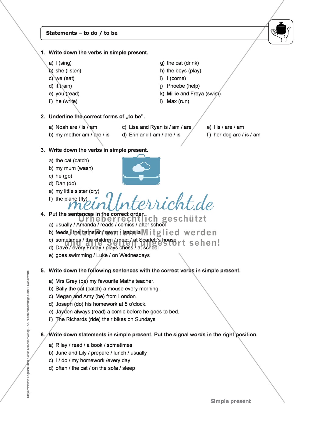Simple Present bei statements mit to do / to be: Erklärung, Übungen + Lösungen Preview 2