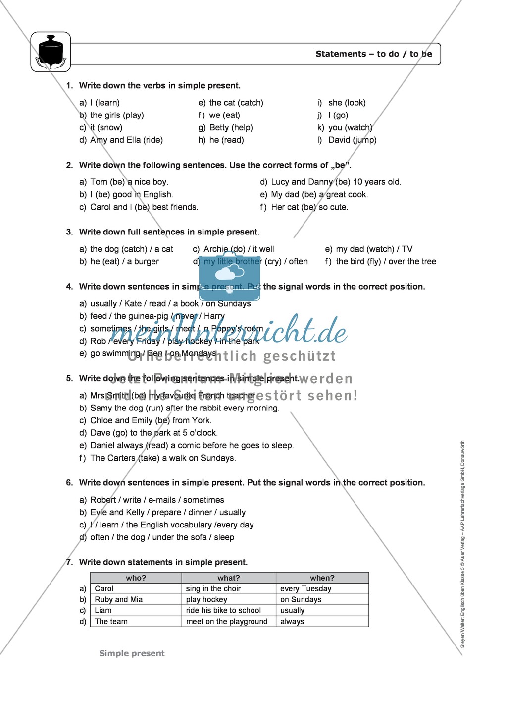 Simple Present bei statements mit to do / to be: Erklärung, Übungen + Lösungen Preview 3