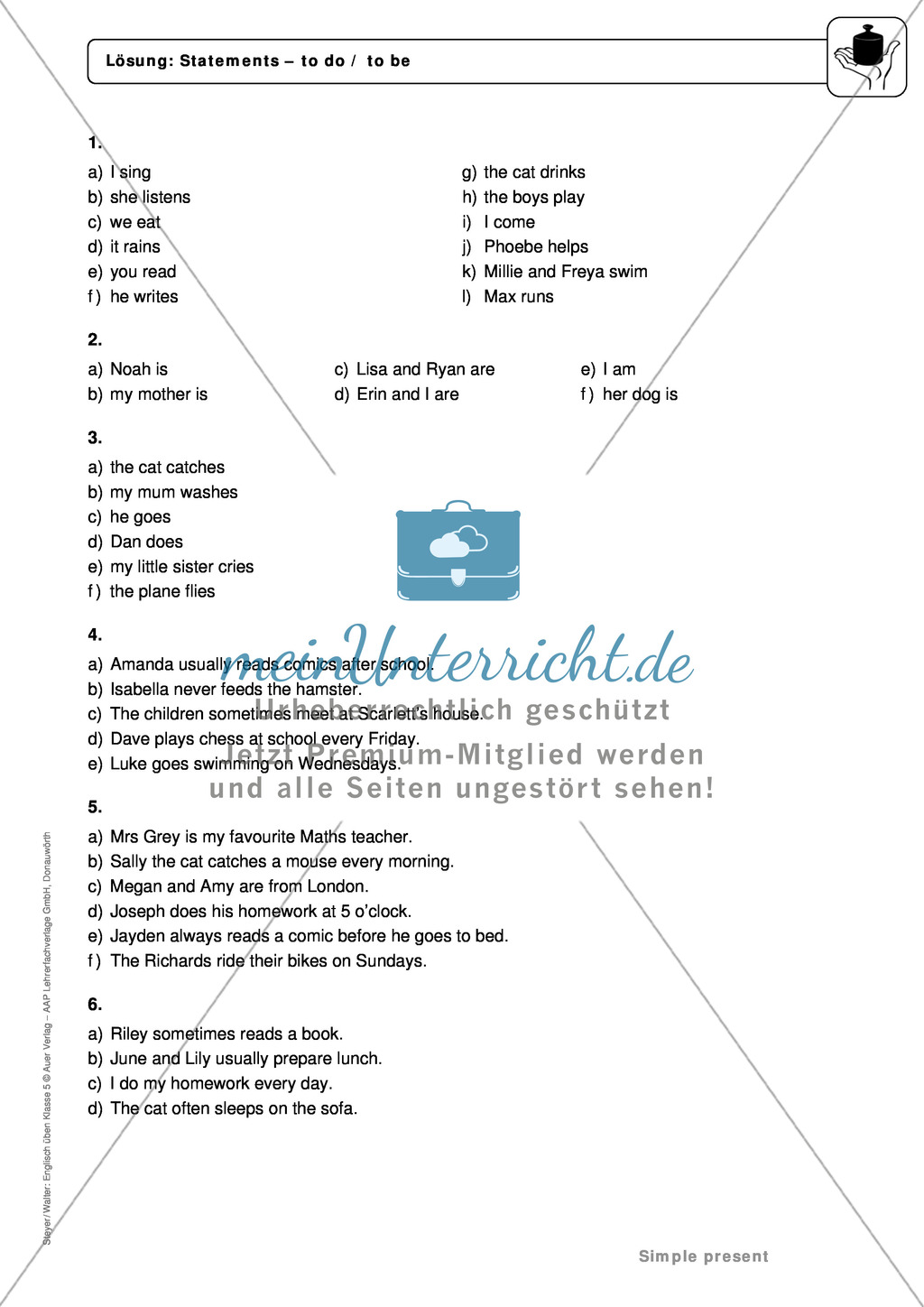 Simple Present bei statements mit to do / to be: Erklärung, Übungen + Lösungen Preview 4