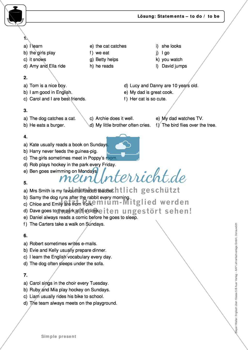 Simple Present bei statements mit to do / to be: Erklärung, Übungen + Lösungen Preview 5