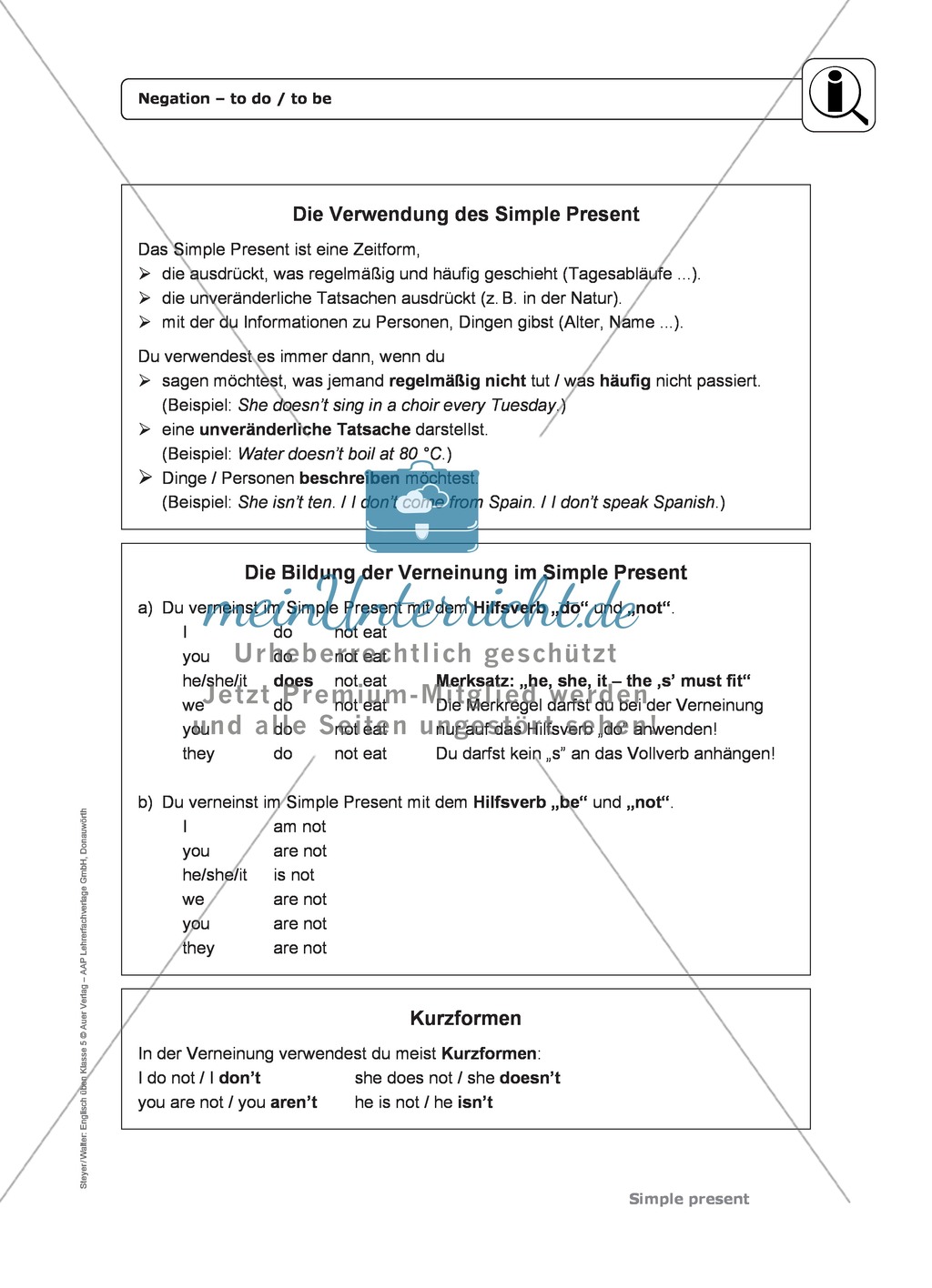 Simple Present bei negations mit to do / to be: Erklärung, Übungen + Lösungen Preview 1