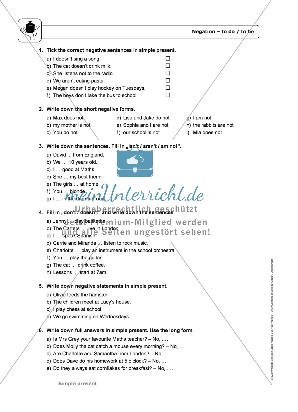 Simple Present bei negations mit to do / to be: Erklärung, Übungen + Lösungen Preview 2