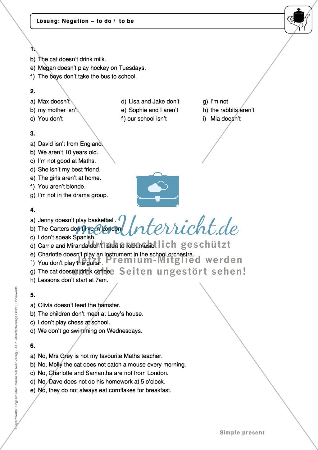 Simple Present bei negations mit to do / to be: Erklärung, Übungen + Lösungen Preview 4