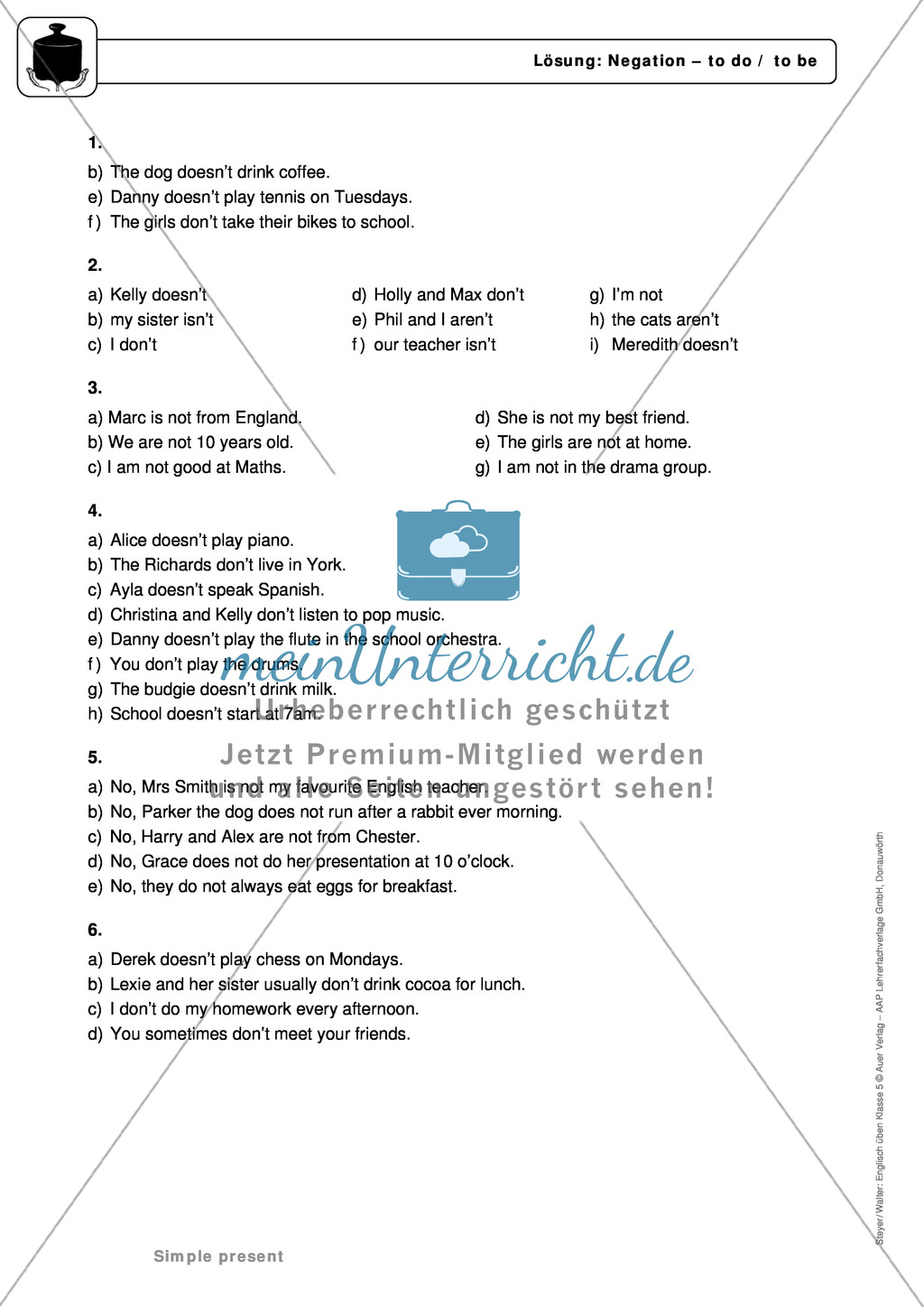 Simple Present bei negations mit to do / to be: Erklärung, Übungen + Lösungen Preview 5