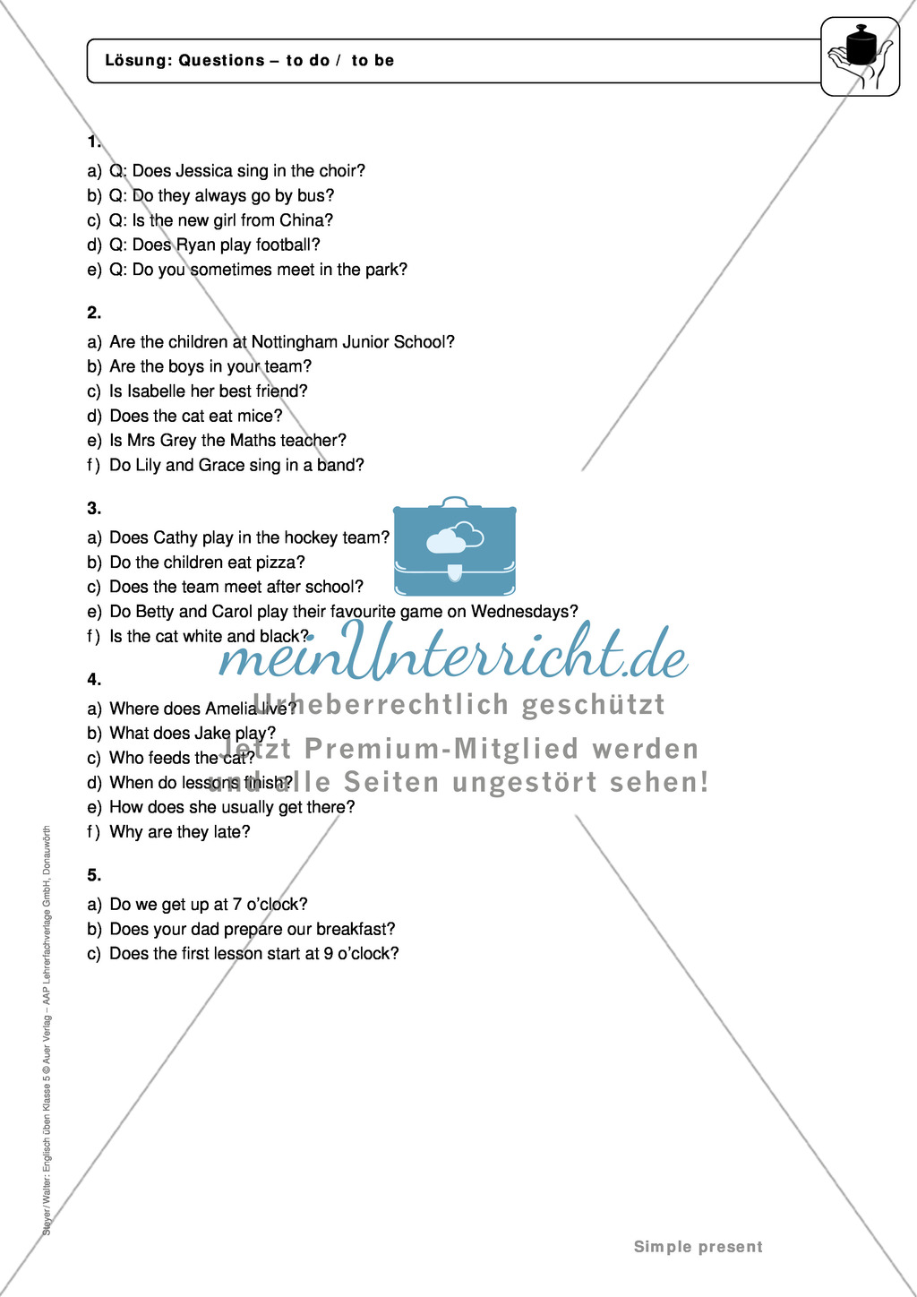 Simple Present bei questions mit to do / to be: Erklärung, Übungen + Lösungen Preview 4