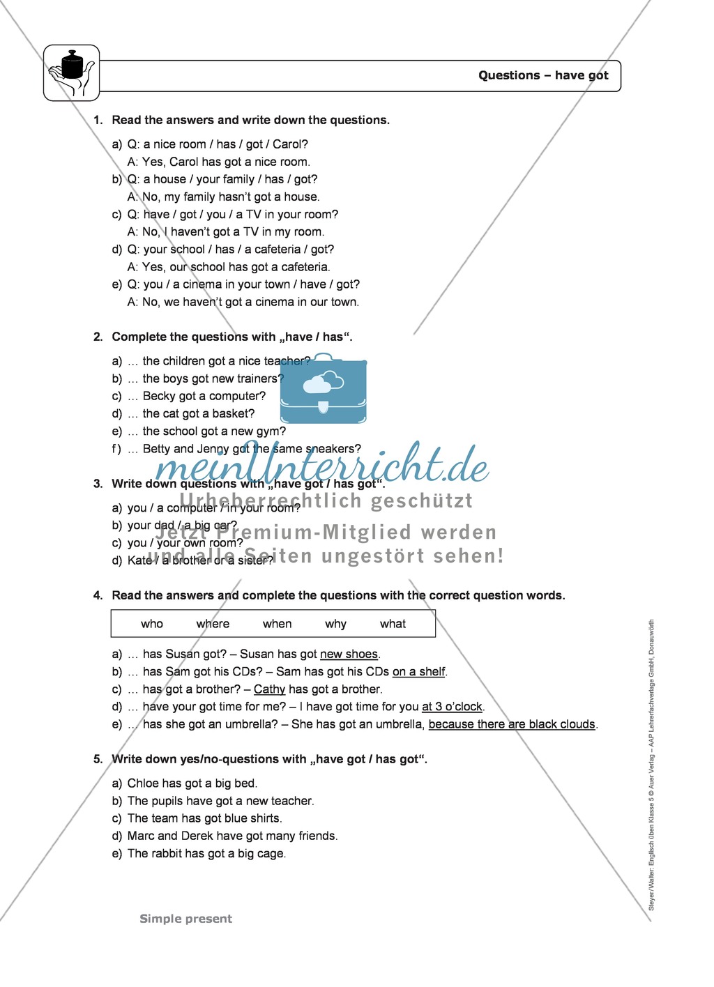 Simple Present bei questions mit have got: Erklärung, Übungen + Lösungen Preview 2