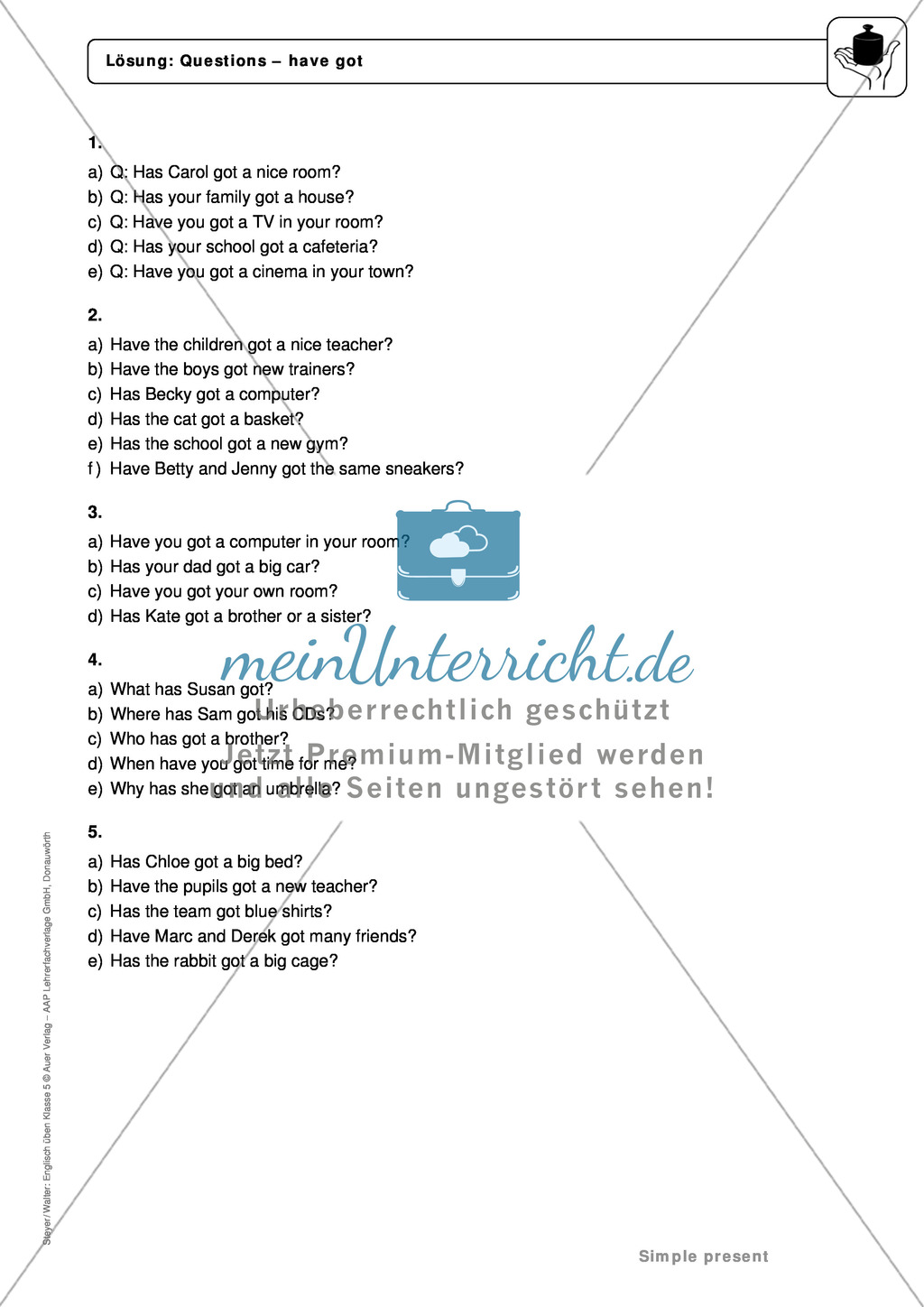 Simple Present bei questions mit have got: Erklärung, Übungen + Lösungen Preview 4