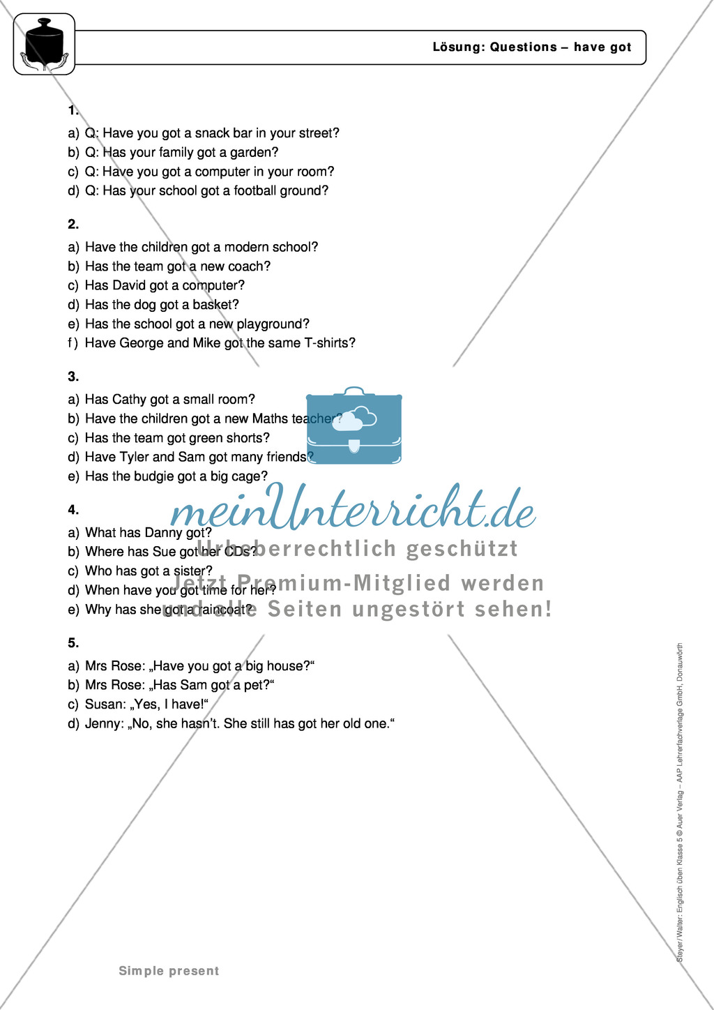 Simple Present bei questions mit have got: Erklärung, Übungen + Lösungen Preview 5