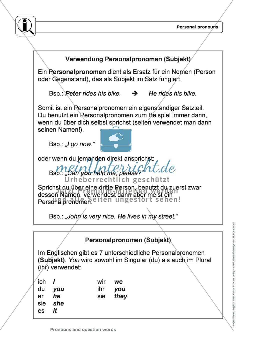 Personal pronouns: Erklärung, Übungen + Lösungen Preview 1