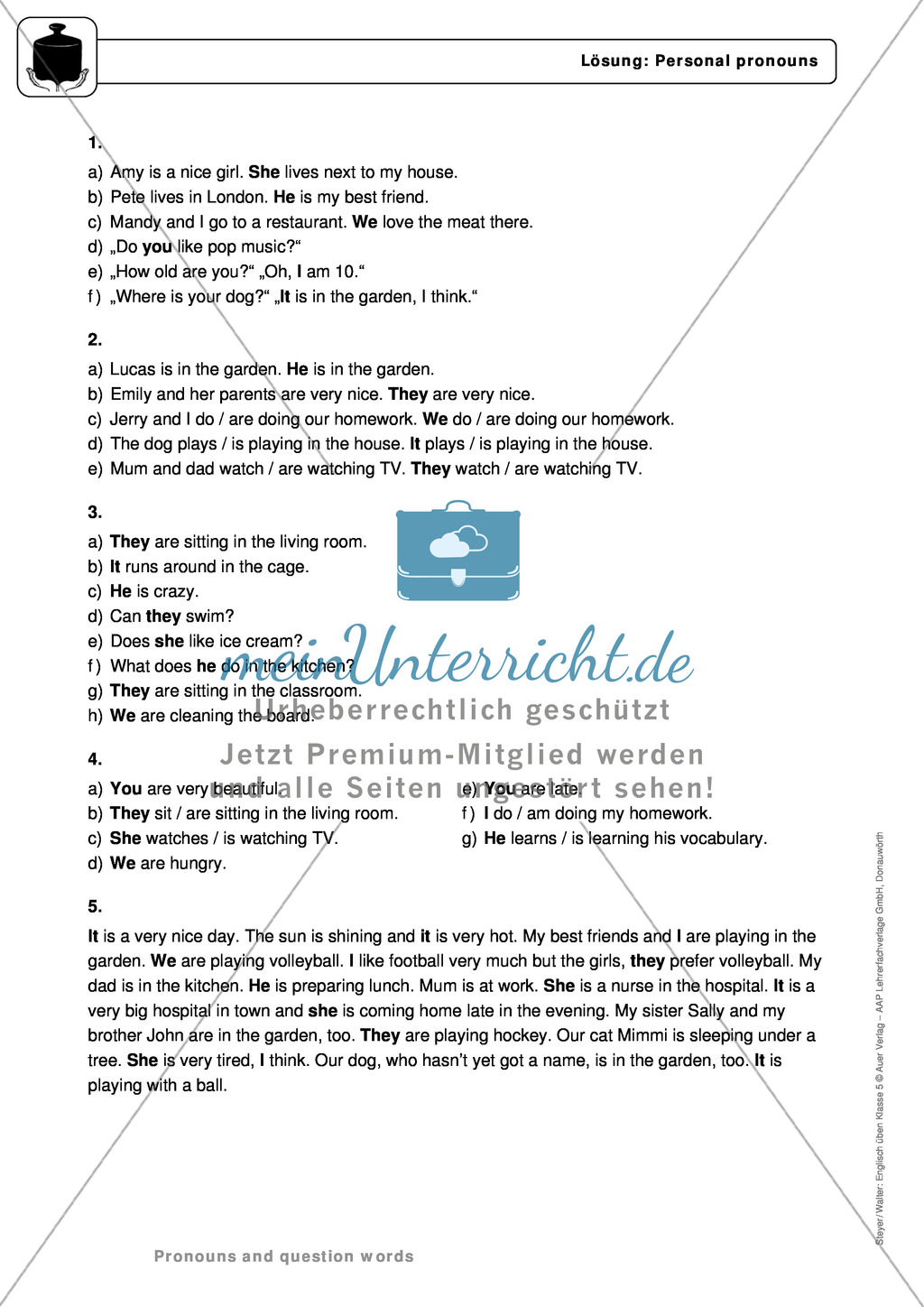 Personal pronouns: Erklärung, Übungen + Lösungen Preview 5