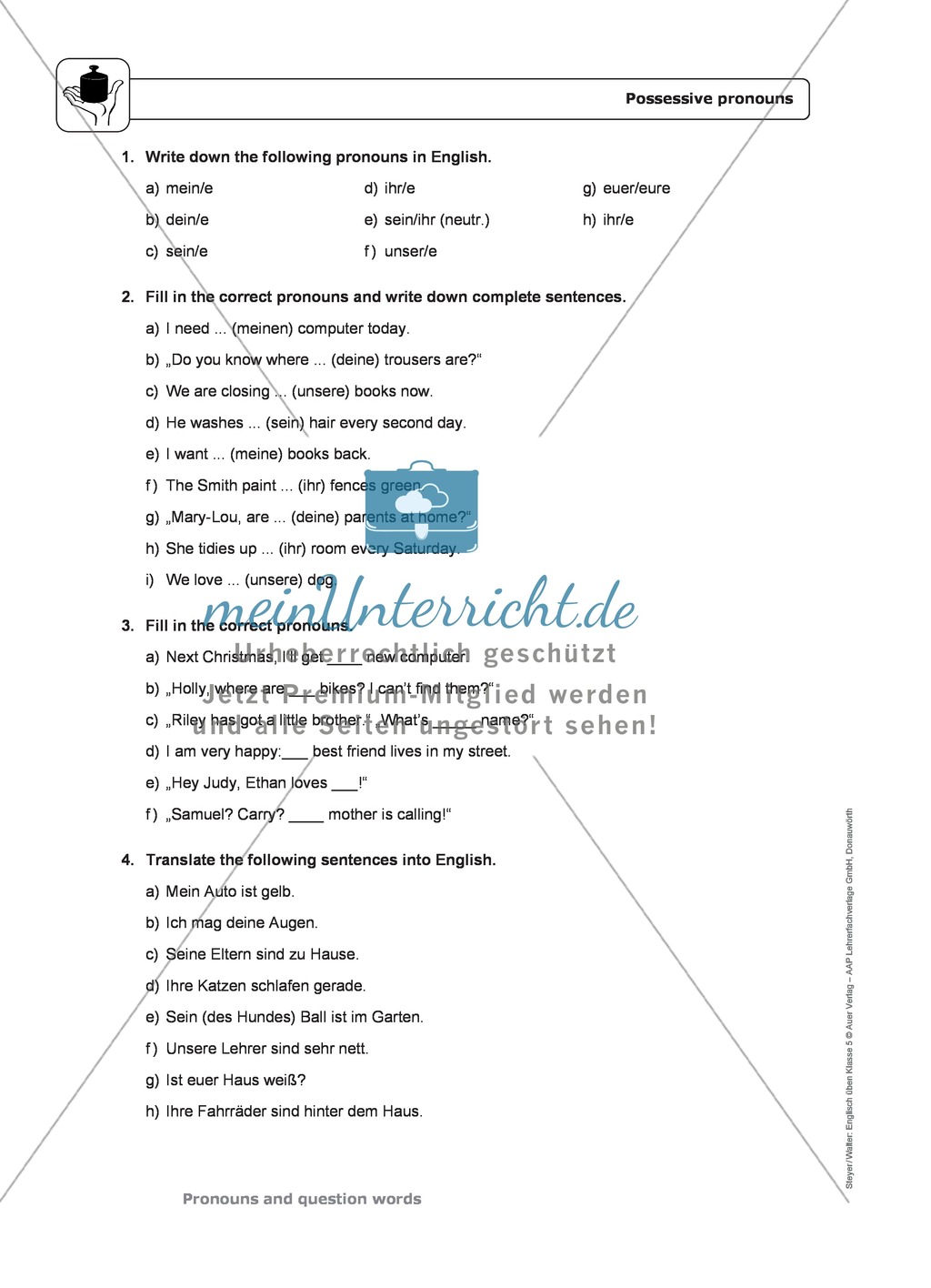 Possessive pronouns: Erklärung, Übungen + Lösungen Preview 2