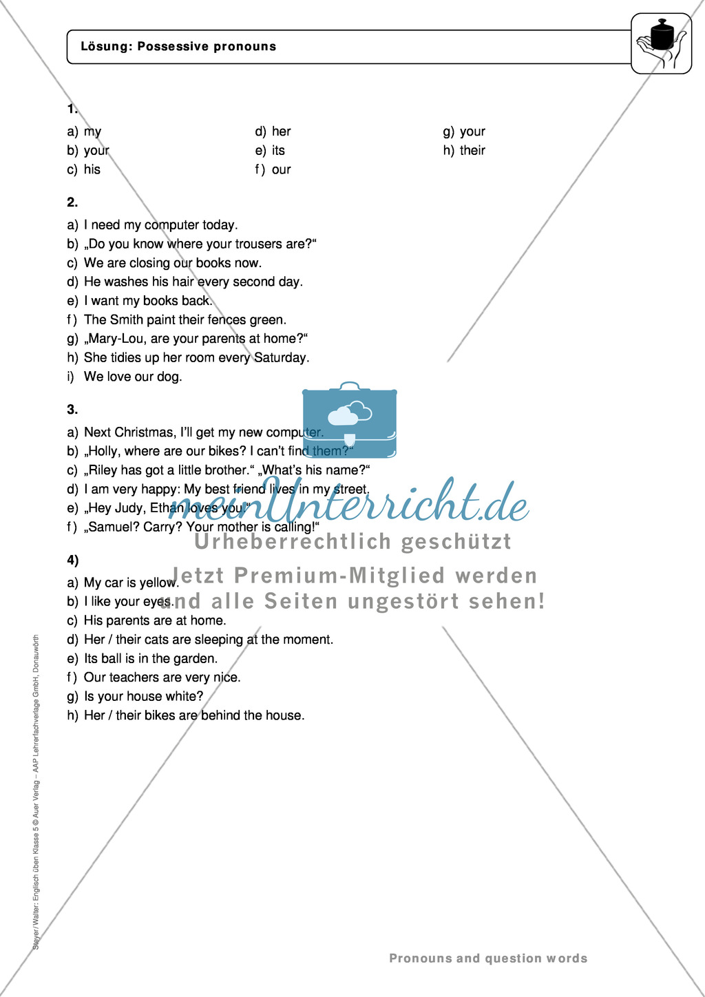 Possessive pronouns: Erklärung, Übungen + Lösungen Preview 4