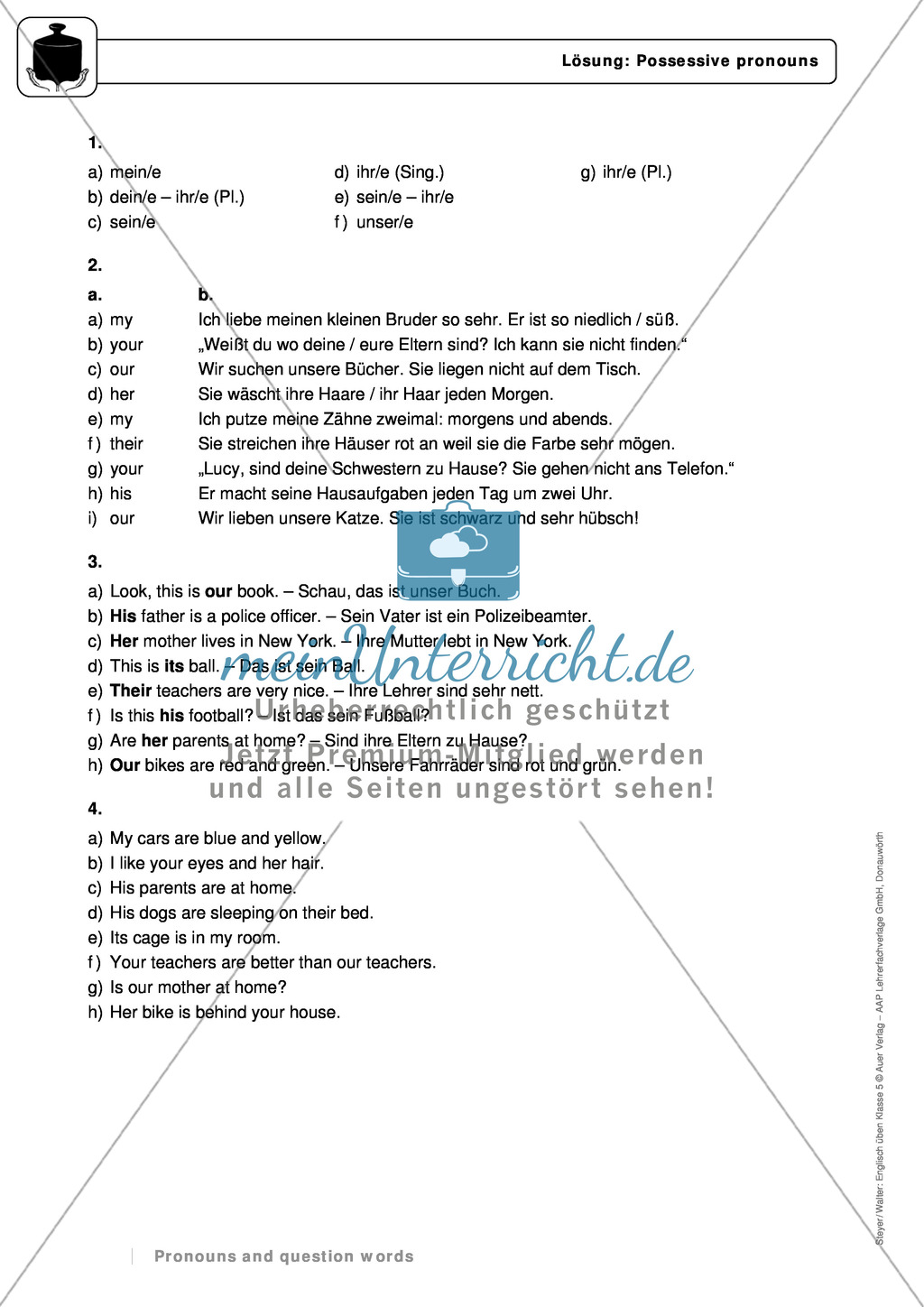 Possessive pronouns: Erklärung, Übungen + Lösungen Preview 5