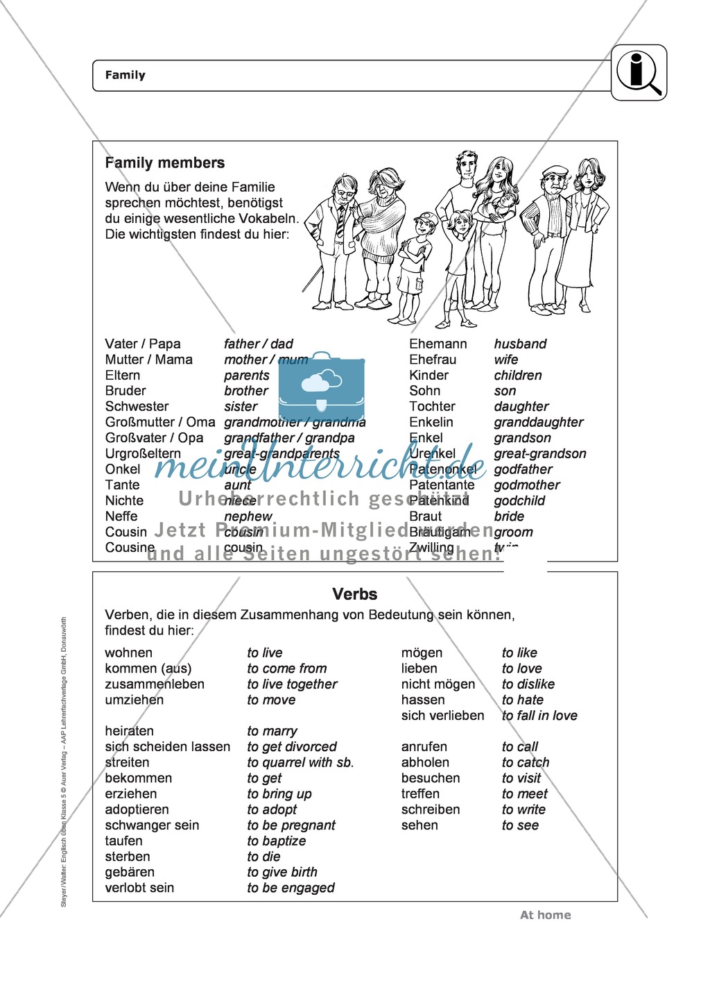 At home: family members - Exercises + Lösungen Preview 1
