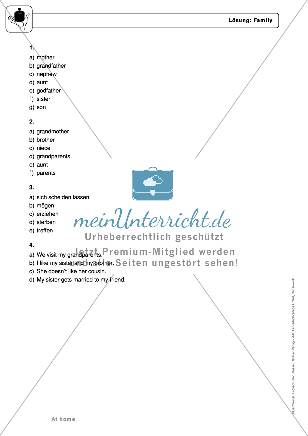 At home: family members - Exercises + Lösungen Preview 4