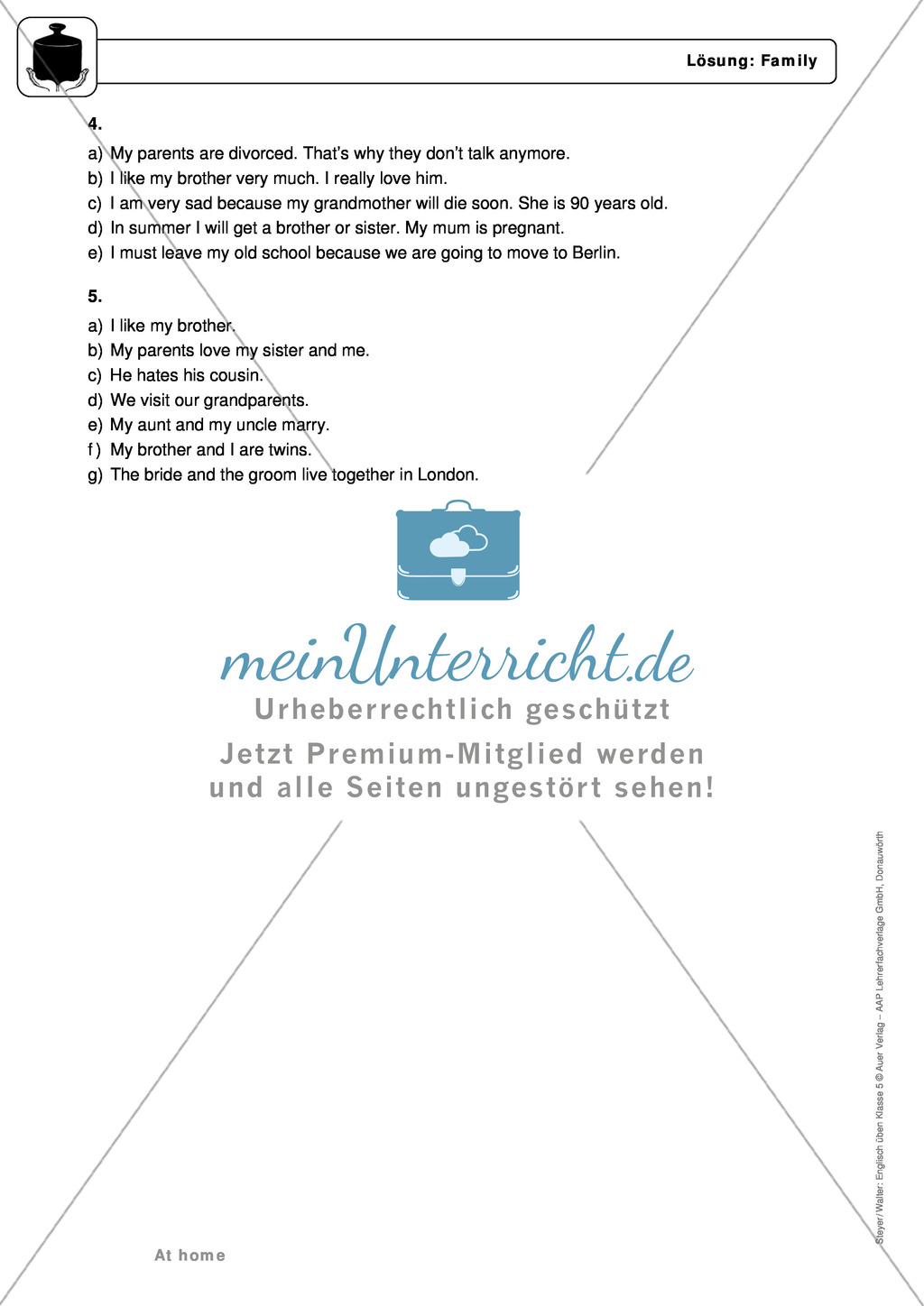 At home: family members - Exercises + Lösungen Preview 6