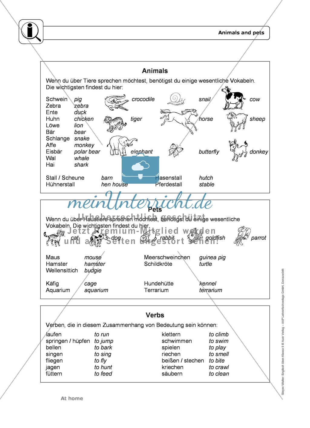 At home: animals and pets - Exercises + Lösungen Preview 1